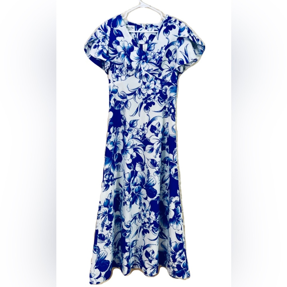 Vintage Blue Floral Hawaïen Maxi Dress